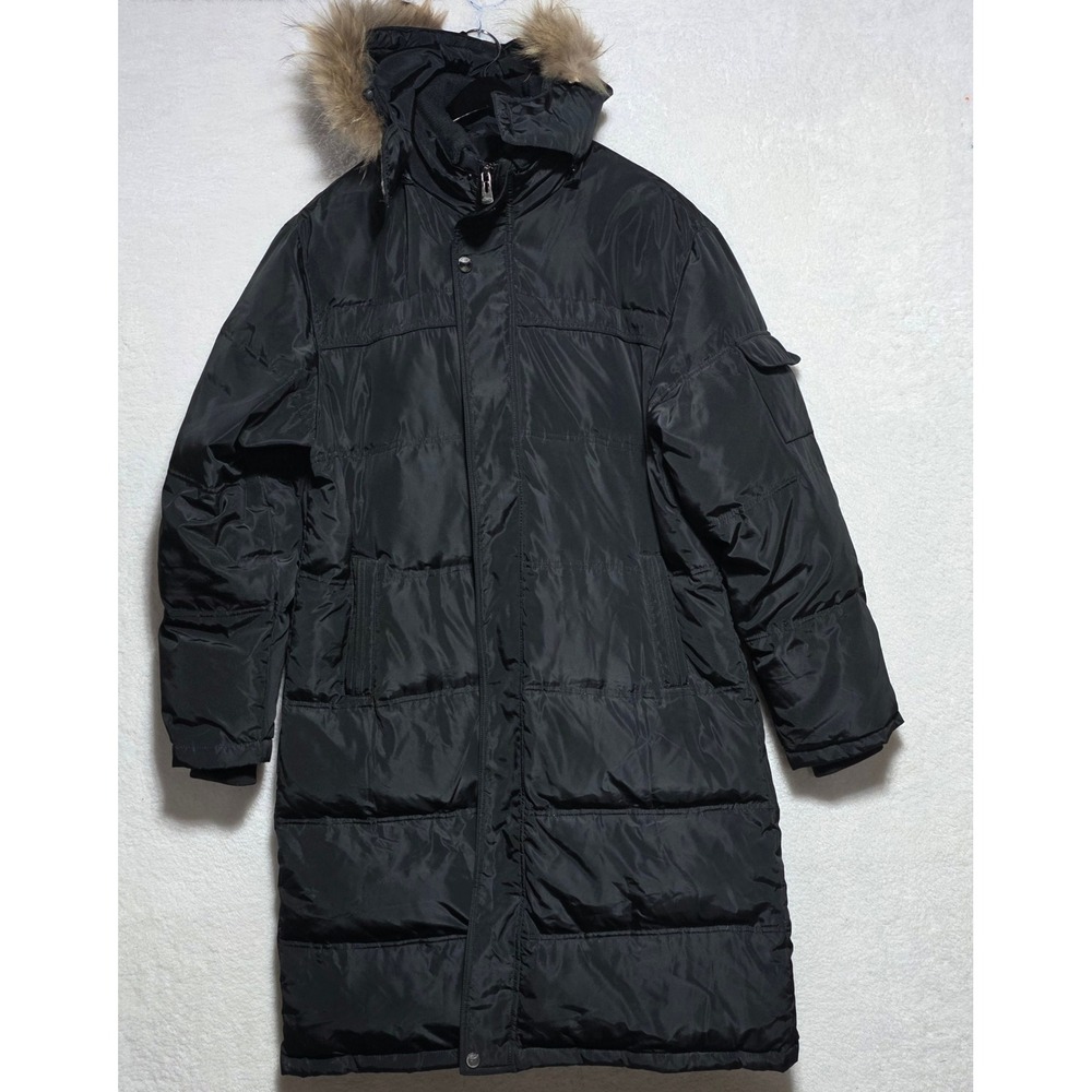 Black Down Puffer Parka Jacket Detachable Hood Faux Fur Trim XXXXL
